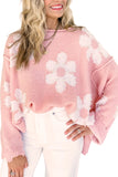 Women's Pearl Beaded Floral Drop Shoulder Sweater