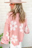 LC2724172-P1022-S, LC2724172-P1022-M, LC2724172-P1022-L, LC2724172-P1022-XL, Multicolour Pearl Beaded Floral Drop Shoulder Sweater