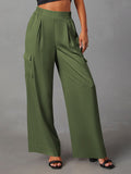 LC7712374-109-S, LC7712374-109-M, LC7712374-109-L, LC7712374-109-XL, Army Green POCKETED WIDE LEG PANTS 