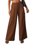 LC7712374-1017-S, LC7712374-1017-M, LC7712374-1017-L, LC7712374-1017-XL, Chestnut POCKETED WIDE LEG PANTS 