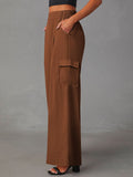 LC7712374-1017-S, LC7712374-1017-M, LC7712374-1017-L, LC7712374-1017-XL, Chestnut POCKETED WIDE LEG PANTS 