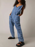 LC25214575-4-S, LC25214575-4-M, LC25214575-4-L, LC25214575-4-XL, Light Blue Jeans-Jumpsuit