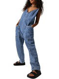 LC25214575-4-S, LC25214575-4-M, LC25214575-4-L, LC25214575-4-XL, Light Blue Jeans-Jumpsuit