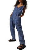 LC25214575-5-S, LC25214575-5-M, LC25214575-5-L, LC25214575-5-XL, Dark Blue Jeans-Jumpsuit