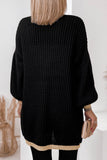 LC2711139-2-S, LC2711139-2-M, LC2711139-2-L, LC2711139-2-XL, LC2711139-2-2XL, Black Contrast Solid Drop Shoulder Cardigan