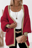 LC2711139-3-S, LC2711139-3-M, LC2711139-3-L, LC2711139-3-XL, LC2711139-3-2XL, Red Contrast Solid Drop Shoulder Cardigan