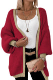 LC2711139-3-S, LC2711139-3-M, LC2711139-3-L, LC2711139-3-XL, LC2711139-3-2XL, Red Contrast Solid Drop Shoulder Cardigan