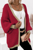 LC2711139-3-S, LC2711139-3-M, LC2711139-3-L, LC2711139-3-XL, LC2711139-3-2XL, Red Contrast Solid Drop Shoulder Cardigan