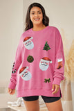 PL253382-10-1X, PL253382-10-2X, PL253382-10-3X, Pink  Drop Shoulder Ribbed Trim Oversized Sweatshirt