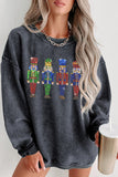 Christmas Sweater for Women Sequined Nutcracker Doll Corded Baggy Sweatshirt