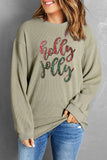 LC25316789-9-S, LC25316789-9-M, LC25316789-9-L, LC25316789-9-XL, LC25316789-9-2XL, Green Women Christmas Sweatshirts Sequined Holly Jolly Graphic Corded Sweatshirt