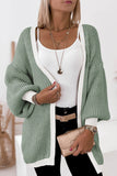 LC2711139-9-S, LC2711139-9-M, LC2711139-9-L, LC2711139-9-XL, LC2711139-9-2XL, Green Contrast Solid Drop Shoulder Cardigan