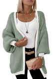 LC2711139-9-S, LC2711139-9-M, LC2711139-9-L, LC2711139-9-XL, LC2711139-9-2XL, Green Contrast Solid Drop Shoulder Cardigan