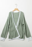 LC2711139-9-S, LC2711139-9-M, LC2711139-9-L, LC2711139-9-XL, LC2711139-9-2XL, Green Contrast Solid Drop Shoulder Cardigan
