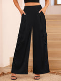 LC7712374-2-S, LC7712374-2-M, LC7712374-2-L, LC7712374-2-XL, Black POCKETED WIDE LEG PANTS 