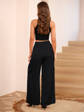 LC7712374-2-S, LC7712374-2-M, LC7712374-2-L, LC7712374-2-XL, Black POCKETED WIDE LEG PANTS 