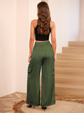 LC7712374-109-S, LC7712374-109-M, LC7712374-109-L, LC7712374-109-XL, Army Green POCKETED WIDE LEG PANTS 