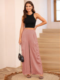 LC7712374-8010-S, LC7712374-8010-M, LC7712374-8010-L, LC7712374-8010-XL, Crystal Rose POCKETED WIDE LEG PANTS 