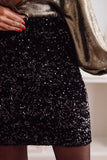 LC721595-P2-S, LC721595-P2-M, LC721595-P2-L, LC721595-P2-XL, Black Sequin Bodycon Mini Skirt