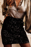 LC721595-P2-S, LC721595-P2-M, LC721595-P2-L, LC721595-P2-XL, Black Sequin Bodycon Mini Skirt