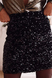LC721595-P2-S, LC721595-P2-M, LC721595-P2-L, LC721595-P2-XL, Black Sequin Bodycon Mini Skirt