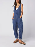 LC25214575-5-S, LC25214575-5-M, LC25214575-5-L, LC25214575-5-XL, Dark Blue Jeans-Jumpsuit