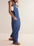 LC25214575-5-S, LC25214575-5-M, LC25214575-5-L, LC25214575-5-XL, Dark Blue Jeans-Jumpsuit