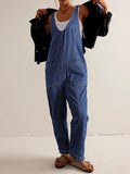 LC25214575-5-S, LC25214575-5-M, LC25214575-5-L, LC25214575-5-XL, Dark Blue Jeans-Jumpsuit