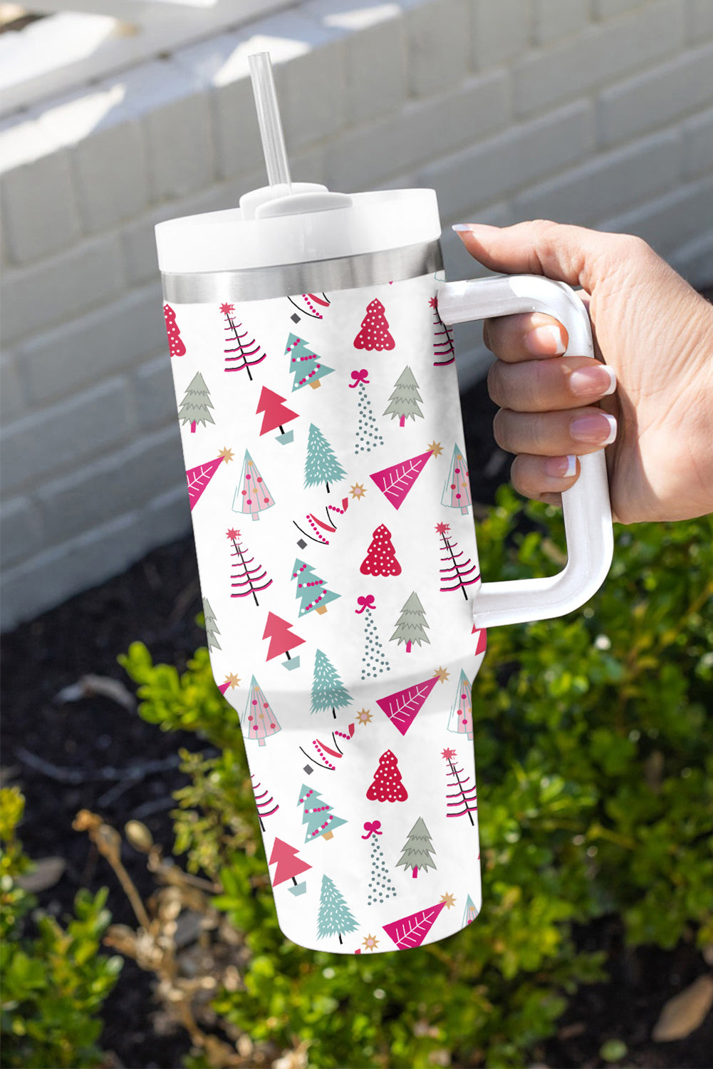 BH051439-P1, White Cartoon Christmas Tree Printed Thermos Cup Holiday Christmas Gifts