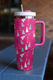 BH051439-P6, Rose Red Cartoon Christmas Tree Printed Thermos Cup Holiday Christmas Gifts