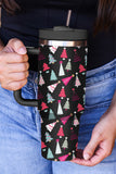 BH051439-P2, Black Cartoon Christmas Tree Printed Thermos Cup Holiday Christmas Gifts