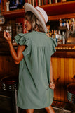 LC6118931-P509-S, LC6118931-P509-M, LC6118931-P509-L, LC6118931-P509-XL, Mist Green Ruffle Sleeve V Neck Frilled Shift Dress
