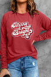 LC25316863-3-S, LC25316863-3-M, LC25316863-3-L, LC25316863-3-XL, Red Christmas Women's Merry Graphic Sweatshirt Merry & Bright Sequin Pullover Top