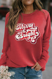 LC25316863-3-S, LC25316863-3-M, LC25316863-3-L, LC25316863-3-XL, Red Christmas Women's Merry Graphic Sweatshirt Merry & Bright Sequin Pullover Top