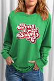 LC25316863-9-S, LC25316863-9-M, LC25316863-9-L, LC25316863-9-XL, Green Christmas Women's Merry Graphic Sweatshirt Merry & Bright Sequin Pullover Top