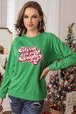 LC25316863-9-S, LC25316863-9-M, LC25316863-9-L, LC25316863-9-XL, Green Christmas Women's Merry Graphic Sweatshirt Merry & Bright Sequin Pullover Top