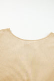 LC25123326-18-S, LC25123326-18-M, LC25123326-18-L, LC25123326-18-XL, LC25123326-18-2XL, Apricot Sequin Patchwork Sleeve Open Back Waffle Knit Top