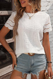 LC25223506-P101-S, LC25223506-P101-M, LC25223506-P101-L, LC25223506-P101-XL, White Eyelet Embroidery Scalloped Short Sleeve Top