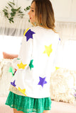 LC25125870-P1-S, LC25125870-P1-M, LC25125870-P1-L, LC25125870-P1-XL, White Mardi Gras Star Printed Long Sleeve Top