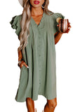 LC6118931-P509-S, LC6118931-P509-M, LC6118931-P509-L, LC6118931-P509-XL, Mist Green Ruffle Sleeve V Neck Frilled Shift Dress