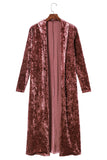 LC2541980-10-S, LC2541980-10-M, LC2541980-10-L, LC2541980-10-XL, Pink Lapel Open Front Duster Velvet Cardigan