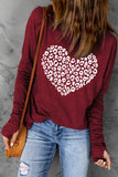 LC25126439-3-S, LC25126439-3-M, LC25126439-3-L, LC25126439-3-XL, LC25126439-3-2XL, Red Leopard Heart Graphic Raglan Long Sleeve Top