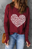 LC25126439-3-S, LC25126439-3-M, LC25126439-3-L, LC25126439-3-XL, LC25126439-3-2XL, Red Leopard Heart Graphic Raglan Long Sleeve Top