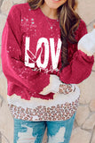 LC25316898-3-S, LC25316898-3-M, LC25316898-3-L, LC25316898-3-XL, Red LOVE everyday Bleached Leopard Print Sweatshirt