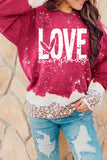 LC25316898-3-S, LC25316898-3-M, LC25316898-3-L, LC25316898-3-XL, Red LOVE everyday Bleached Leopard Print Sweatshirt