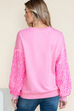 LC25126468-P10-S, LC25126468-P10-M, LC25126468-P10-L, LC25126468-P10-XL, Pink Valentines LOVE Chenille Embroidered Sequin Sleeve Top