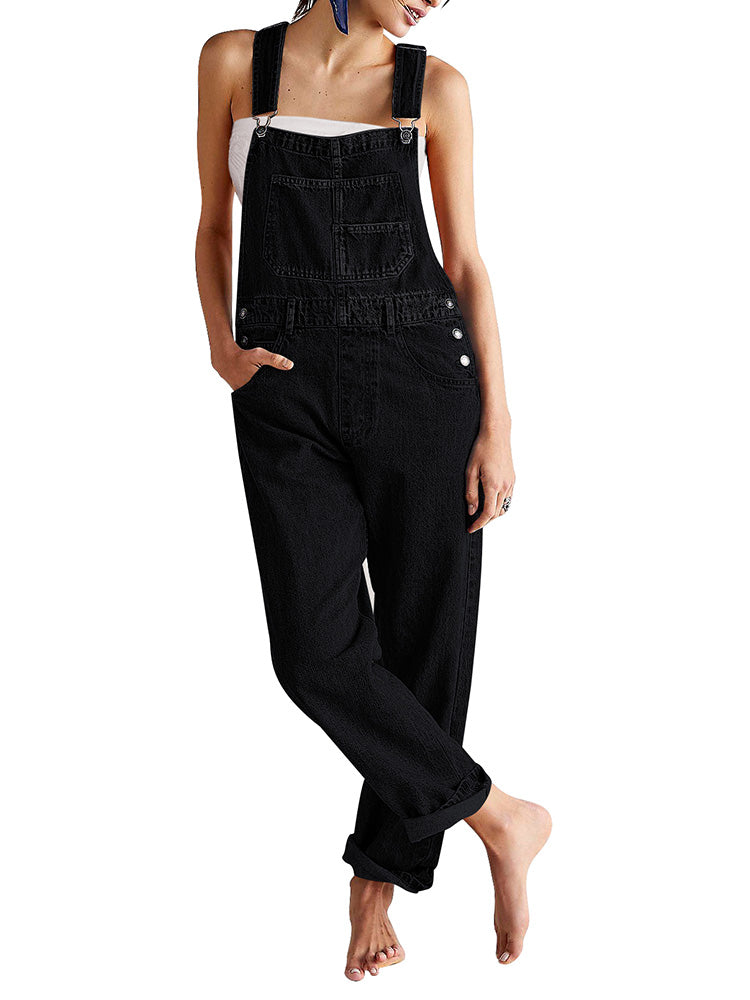 Loose Drawstring Overalls Denim Pant - S / Khaki