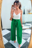 LC7712561-P109-S, LC7712561-P109-M, LC7712561-P109-L, LC7712561-P109-XL, Bright Green High Waist Loops Belted Wide Leg Pants 