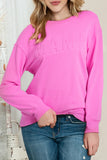 LC25315893-P106-S, LC25315893-P106-M, LC25315893-P106-L, LC25315893-P106-XL, Bright Pink MAMA Letter Embossed Casual Sweatshirt