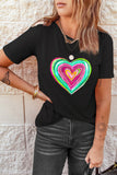 LC25224028-2-S, LC25224028-2-M, LC25224028-2-L, LC25224028-2-XL, LC25224028-2-2XL, Black Valentines Day Shirts Heart Shaped Print Crew Neck T Shirt